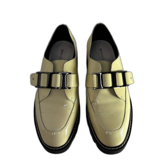 Donald J. Pliner Eames Off White Patent Leather Buckle Platform Loafer Shoes - Picture 2 of 8